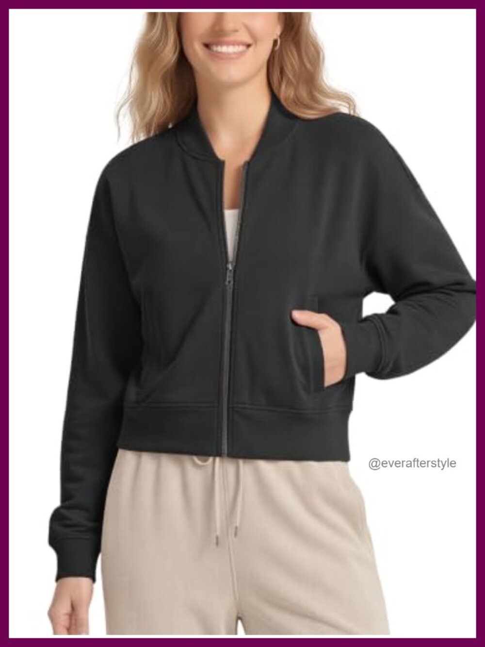 ODODOS Modal Soft Cropped Full-Zip Bomber Jacket with Pockets